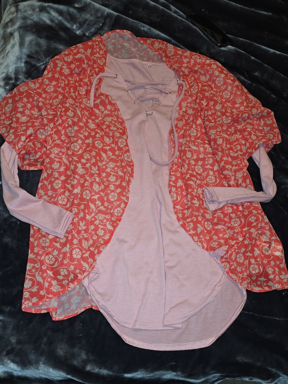 Floral Coral Open-Front Lightweight Jacket